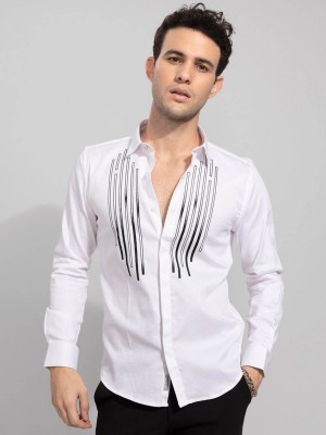 Snitch Men Striped Casual White Shirt