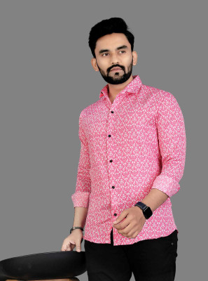 DISHANK CREATION Men Printed Casual Pink, White Shirt