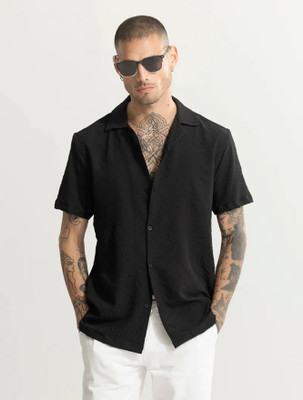 SANBROS Men Solid Casual Black Shirt