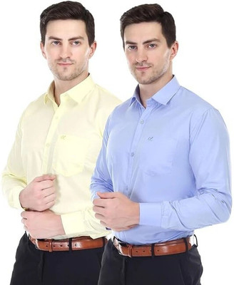 XJARVIS Men Solid Formal Blue, Yellow Shirt(Pack of 2)