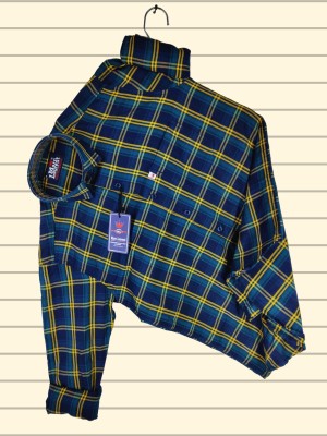 Elanpro Men Checkered Casual Yellow, Dark Blue Shirt