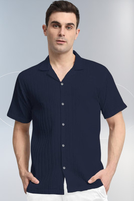 A Metron Men Self Design Casual Dark Blue Shirt