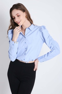 French Theory Women Solid Casual Blue Shirt