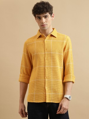 J TURRITOPSIS Men Checkered Casual Yellow Shirt