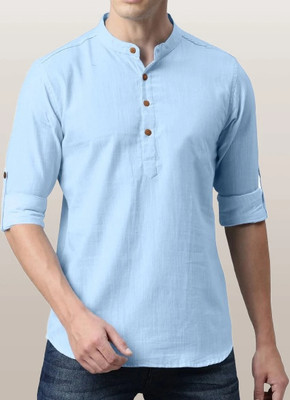 zbio Men Solid Casual Light Blue Shirt