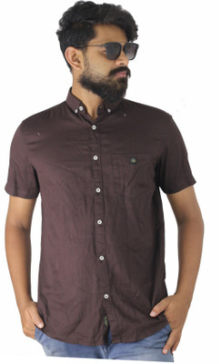 Indi Hemp Men Solid Casual Brown Shirt