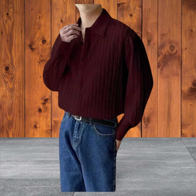 SHIVAY TREND Men Self Design Casual Maroon Shirt