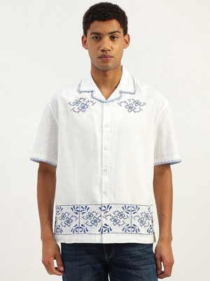 United Colors of Benetton Men Floral Print Casual White Shirt
