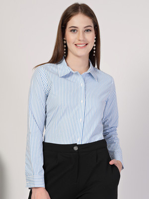 Style Quotient Women Striped Formal Blue Shirt