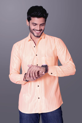 gurukrupa creation Men Self Design Casual Orange Shirt