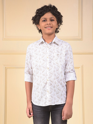 CRIMSOUNE CLUB Boys Floral Print Casual White Shirt