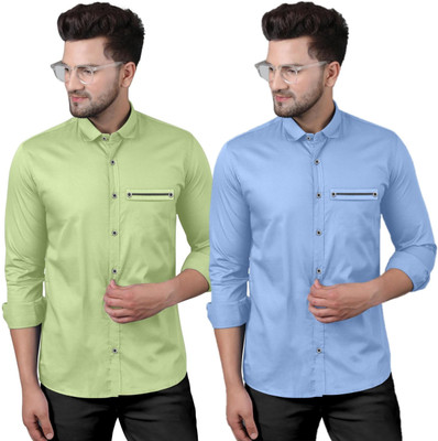 DHYAN ENTERPRISE Men Solid Casual Blue, Green Shirt