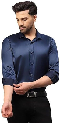 STOVESSY Men Solid Casual Dark Blue Shirt