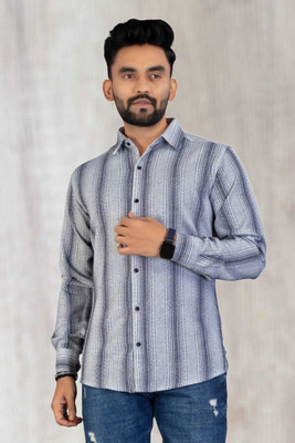 Manav Creation Men Striped Formal Grey Shirt