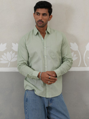 Indian Needle Men Solid Casual Light Green Shirt
