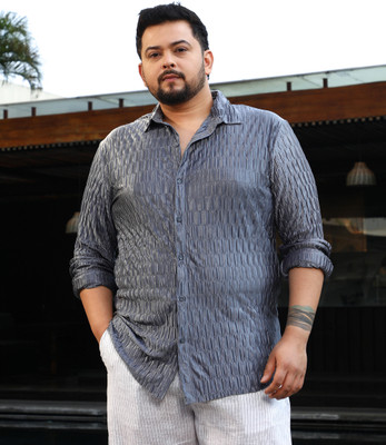 Instafab Plus Men Self Design Casual Blue Shirt