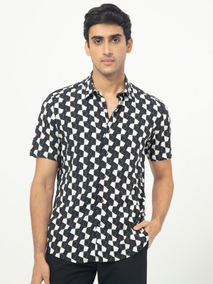 RARE RABBIT Men Printed Casual Black, White Shirt