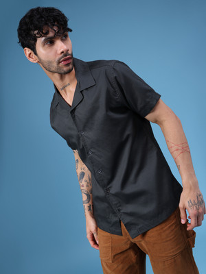 LIMEROAD Men Solid Casual Black Shirt