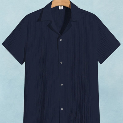 SHIRTWALA Men Self Design, Printed Casual Dark Blue Shirt