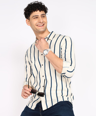 Pepe Jeans Men Striped Casual Blue, White Shirt