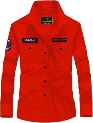 GreenFlair Men Solid Casual Red Shirt