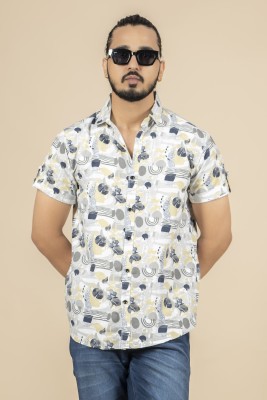 HouseOfCommon Men Printed Casual Grey Shirt