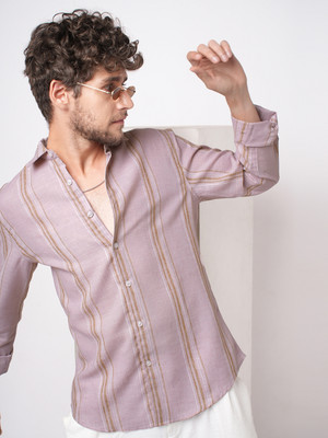 VASTRADO Men Striped Casual Pink Shirt