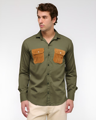 PP TRENDS Men Solid Casual Dark Green Shirt