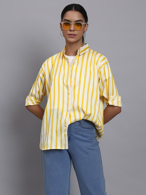 EKASYA Women Striped Casual Yellow Shirt