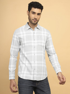 Wrangler Men Checkered Casual Grey, White Shirt
