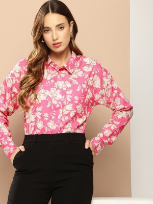 her by invictus Women Printed Casual Pink Shirt