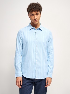 THE BEAR HOUSE Men Striped Casual Blue Shirt