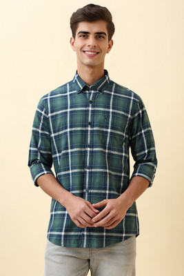 Allen Solly Men Checkered Casual Green Shirt