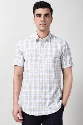 PETER ENGLAND Men Checkered Casual Grey Shirt