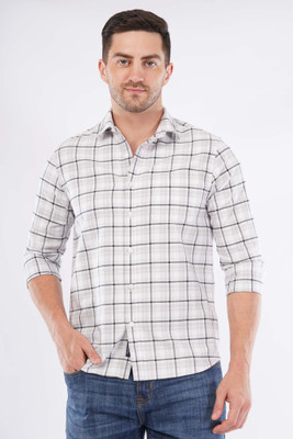 OFFSHADE Men Checkered Casual White Shirt