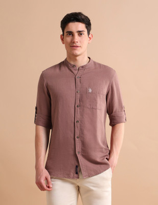 U.S. POLO ASSN. Men Solid Casual Pink Shirt
