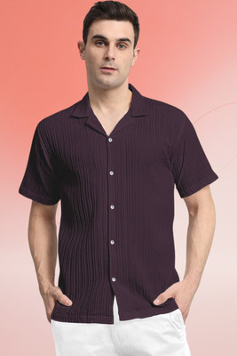 A DEEMOON TREND Men Self Design Casual Purple Shirt