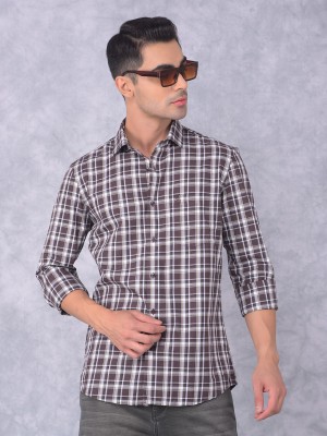 CRIMSOUNE CLUB Men Checkered Casual Brown, White Shirt