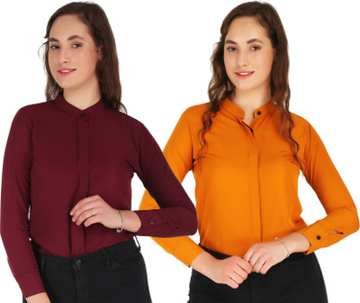 SHANAYA MODA Women Solid Casual Maroon, Yellow Shirt(Pack of 2)