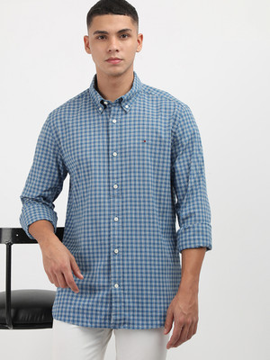TOMMY HILFIGER Men Checkered Casual Blue Shirt