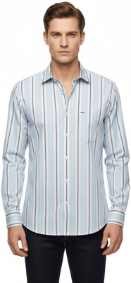 CRUSH Men Striped Formal Blue Shirt