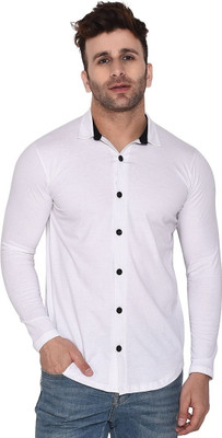 GEUM Men Solid Casual White Shirt