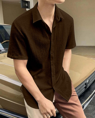 METRONAUT Men Self Design Casual Brown Shirt