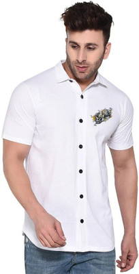 Money Leaf Men Self Design Casual White Shirt