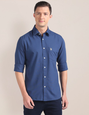 U.S. POLO ASSN. Men Solid Casual Dark Blue Shirt