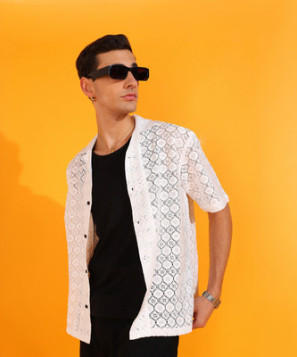 INDICLUB Men Self Design Casual White Shirt