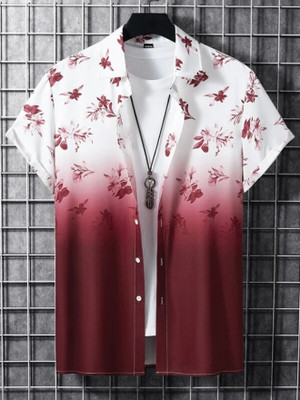 ZONANZA Men Printed Casual Maroon, White Shirt