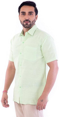 DESHBANDHU KHADI Men Solid Formal Light Green Shirt