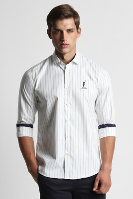 PETER ENGLAND Men Striped Casual White Shirt