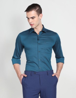 ARROW Men Self Design Formal Green Shirt